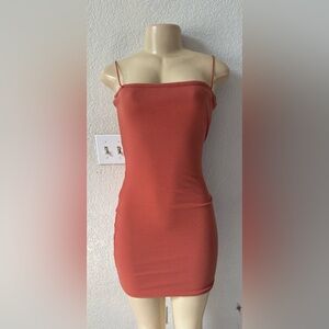 OOTDFash Rust Orange Spaghetti Strap Midi Dress party cocktail